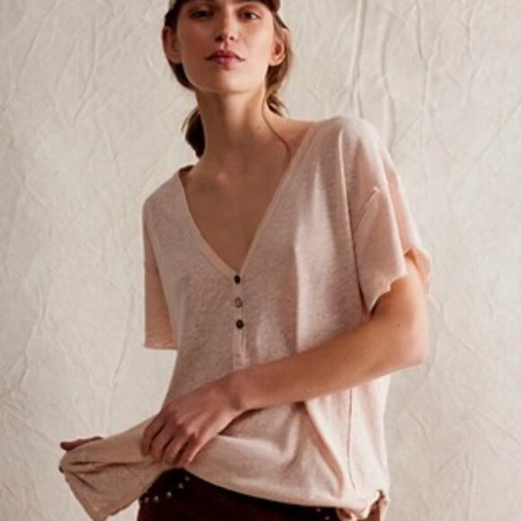 Free People Light Pink Short Sleeve Tee - Picture 1 of 3